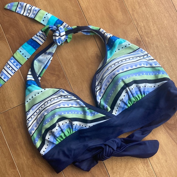 ALOHA💫Women’s Navy/Green Printed Halter Bikini Top - Picture 3 of 9